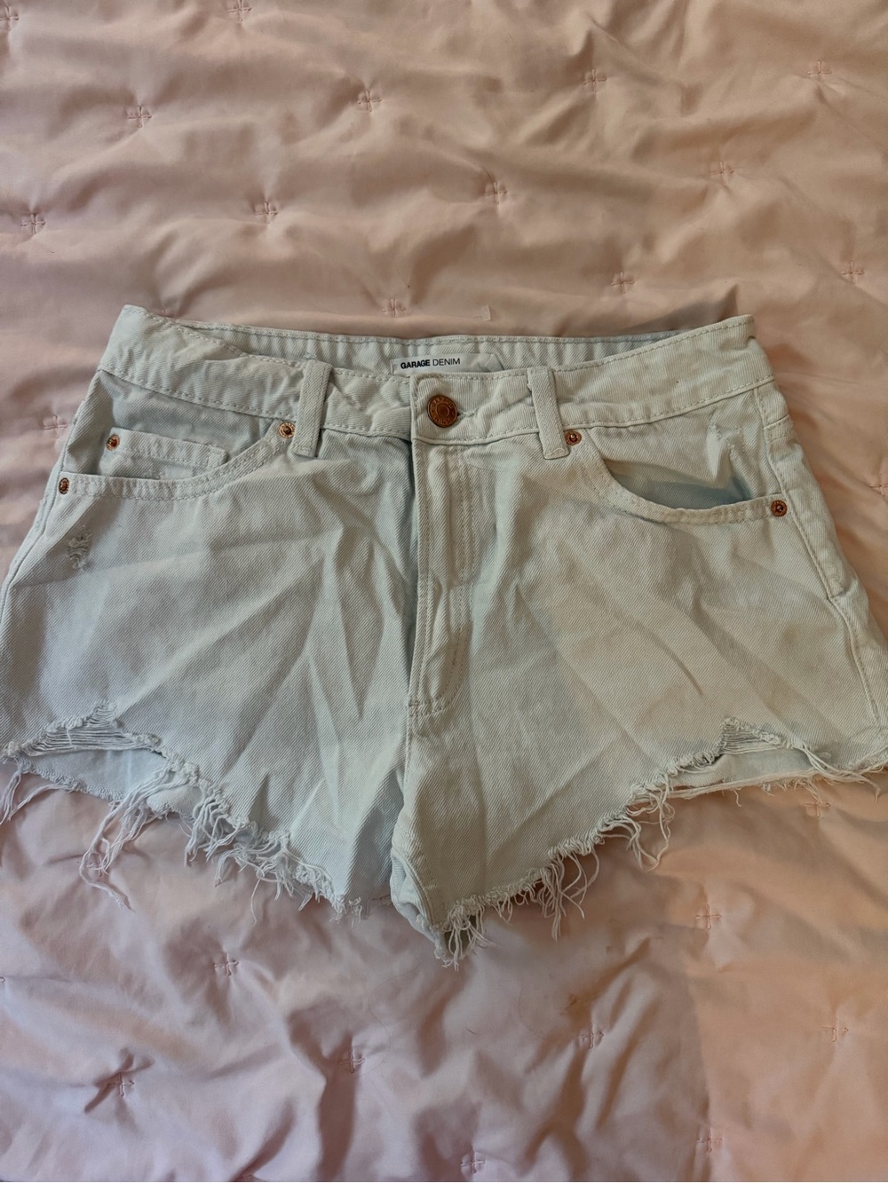Garage Light Wash Frayed Hem Denim Shorts
